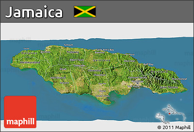 Satellite 3D Map of Jamaica, desaturated, land only