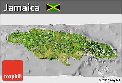 Satellite 3D Map of Jamaica, lighten, desaturated