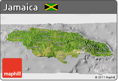 Satellite 3D Map of Jamaica, lighten, desaturated