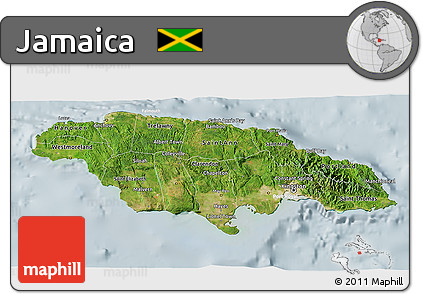 Satellite 3D Map of Jamaica, lighten