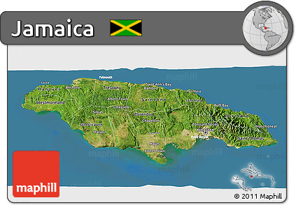 Satellite 3D Map of Jamaica, lighten, land only
