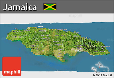 Satellite 3D Map of Jamaica, lighten, land only