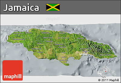 Satellite 3D Map of Jamaica, lighten, semi-desaturated