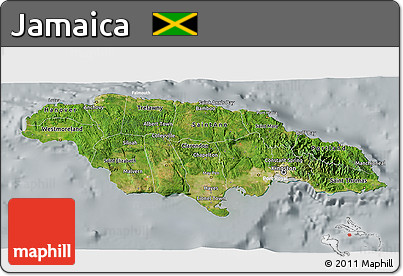 Satellite 3D Map of Jamaica, lighten, semi-desaturated