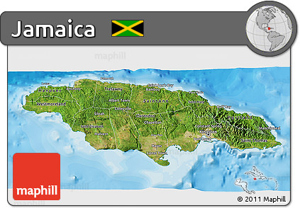 Satellite 3D Map of Jamaica, political shades outside