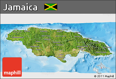 Satellite 3D Map of Jamaica, single color outside, bathymetry sea, shaded relief sea