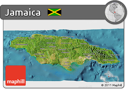 Satellite 3D Map of Jamaica, single color outside