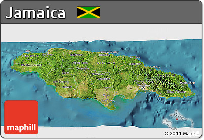 Satellite 3D Map of Jamaica, single color outside