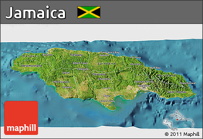 Satellite 3D Map of Jamaica, single color outside