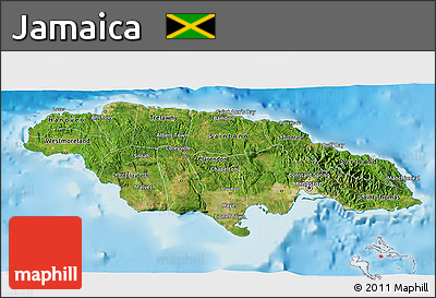 Satellite 3D Map of Jamaica, single color outside, shaded relief sea
