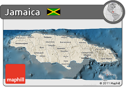 Shaded Relief 3D Map of Jamaica, darken