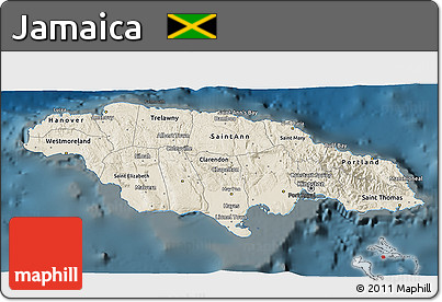 Shaded Relief 3D Map of Jamaica, darken