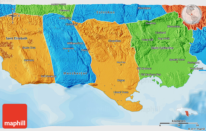 Political 3D Map of Clarendon