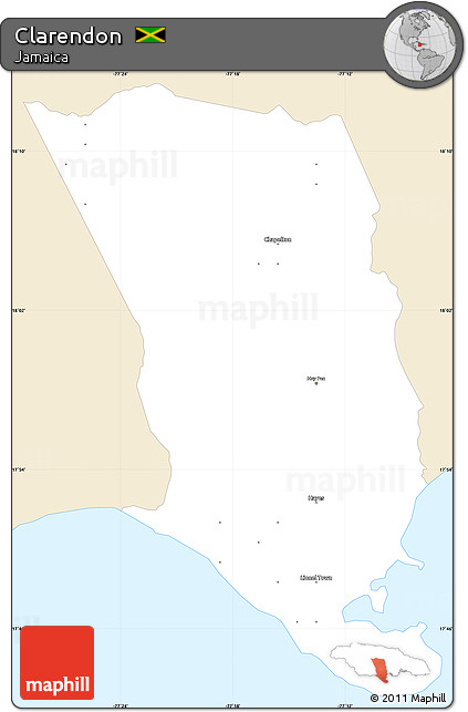 Classic Style Simple Map of Clarendon, single color outside
