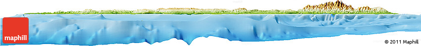 Physical Horizon Map of Jamaica, satellite outside, shaded relief sea