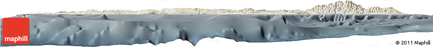 Shaded Relief Horizon Map of Jamaica, darken, semi-desaturated