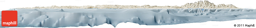 Shaded Relief Horizon Map of Jamaica, semi-desaturated
