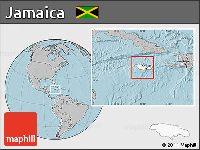 Blank Location Map of Jamaica, gray outside, hill shading outside