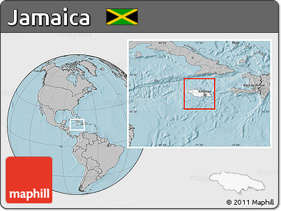 Blank Location Map of Jamaica, gray outside, hill shading outside