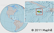 Flag Location Map of Jamaica, gray outside, hill shading outside