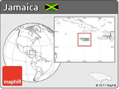 Gray Location Map of Jamaica, blank outside, hill shading inside