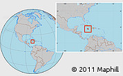 Gray Location Map of Jamaica, within the entire continent