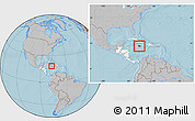 Gray Location Map of Jamaica, highlighted continent, within the entire continent, hill shading