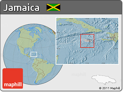 Gray Location Map of Jamaica, savanna style outside, hill shading outside