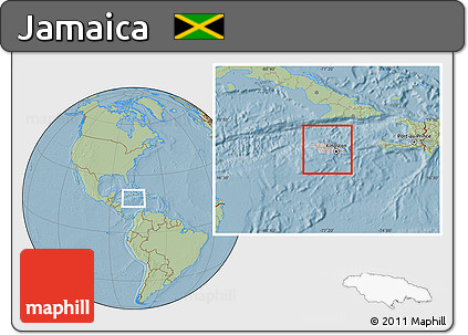 Gray Location Map of Jamaica, savanna style outside, hill shading