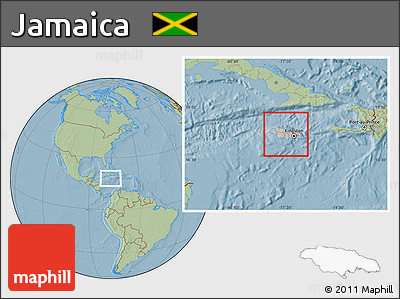 Gray Location Map of Jamaica, savanna style outside, hill shading