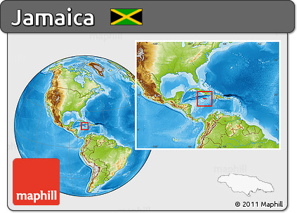 Physical Location Map of Jamaica, within the entire continent