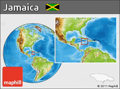 Physical Location Map of Jamaica, within the entire continent