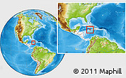 Physical Location Map of Jamaica, highlighted continent, within the entire continent