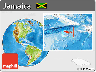 Physical Location Map of Jamaica, highlighted continent
