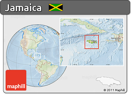 Physical Location Map of Jamaica, lighten