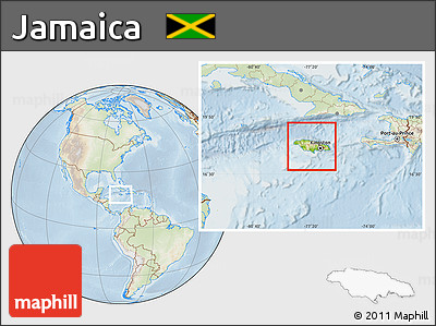 Physical Location Map of Jamaica, lighten