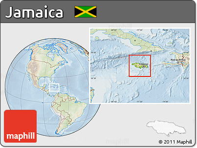 Physical Location Map of Jamaica, lighten