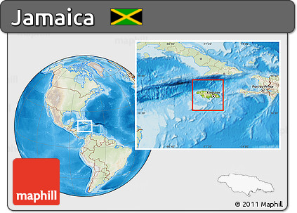 Physical Location Map of Jamaica, lighten, land only