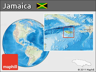 Physical Location Map of Jamaica, lighten, land only