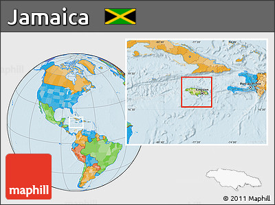 Physical Location Map of Jamaica, political outside