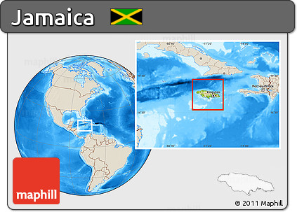 Physical Location Map of Jamaica, shaded relief outside