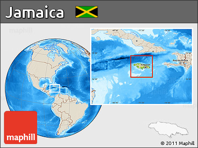 Physical Location Map of Jamaica, shaded relief outside