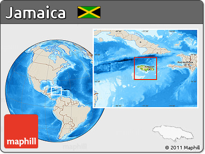 Physical Location Map of Jamaica, shaded relief outside