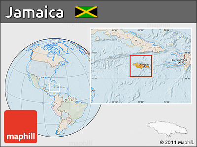 Political Location Map of Jamaica, lighten, semi-desaturated, land only