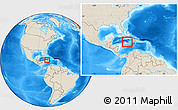 Shaded Relief Location Map of Jamaica, within the entire continent