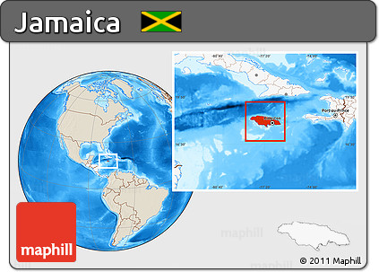 Shaded Relief Location Map of Jamaica, highlighted continent