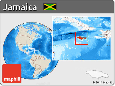Shaded Relief Location Map of Jamaica, highlighted continent