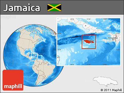 Shaded Relief Location Map of Jamaica, highlighted continent