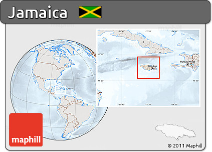 Shaded Relief Location Map of Jamaica, lighten, semi-desaturated