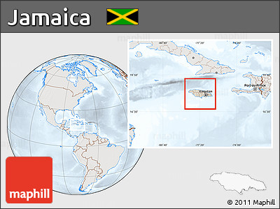 Shaded Relief Location Map of Jamaica, lighten, semi-desaturated